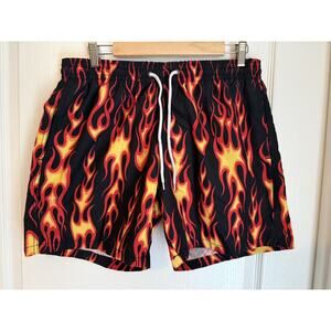 Y2K Style Trunks Surf & Swim Fire Swim Shorts Flame Board Shorts Size Large